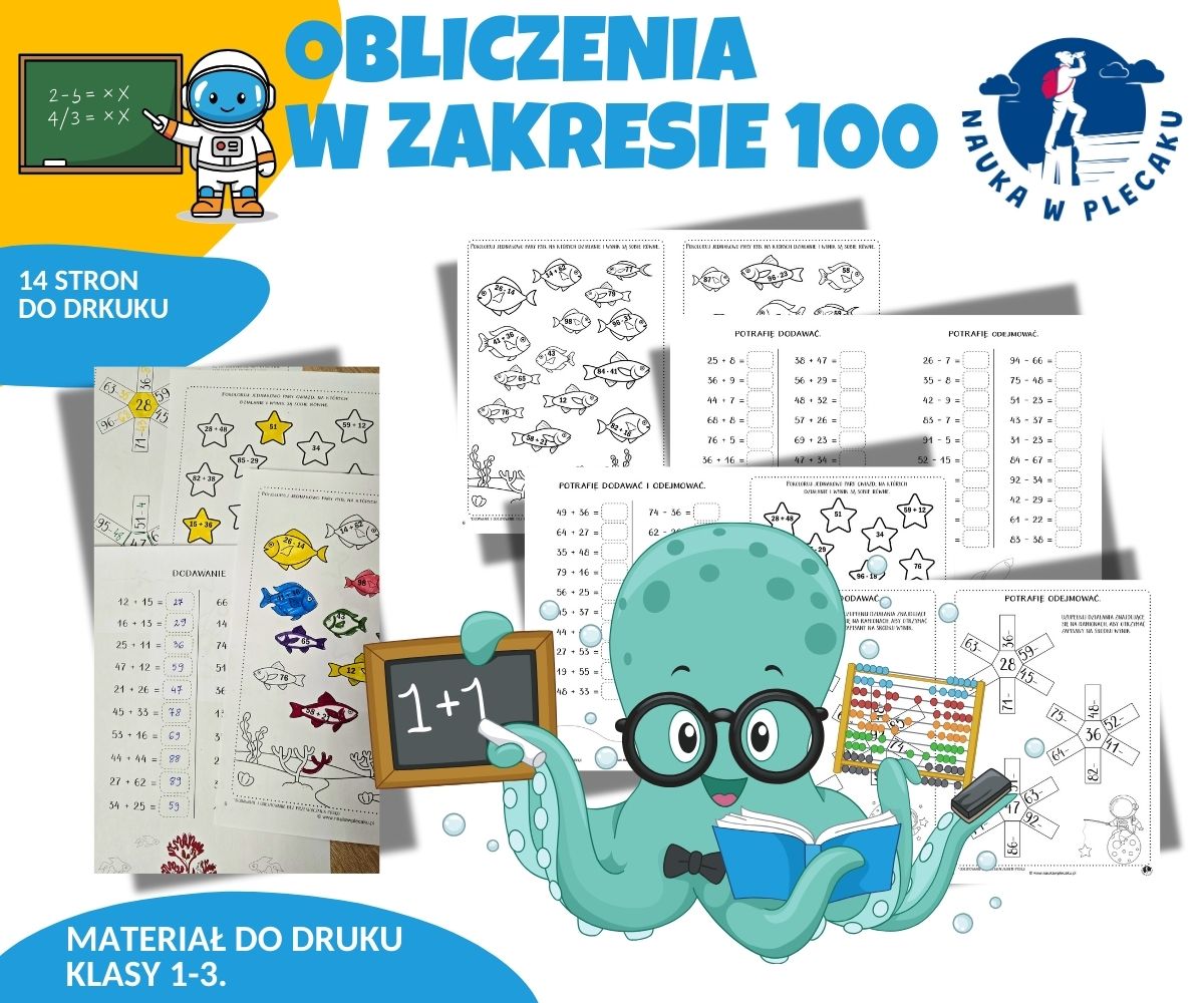 Dodawanie i odejmowanie w zakresie 100 - zadania do druku