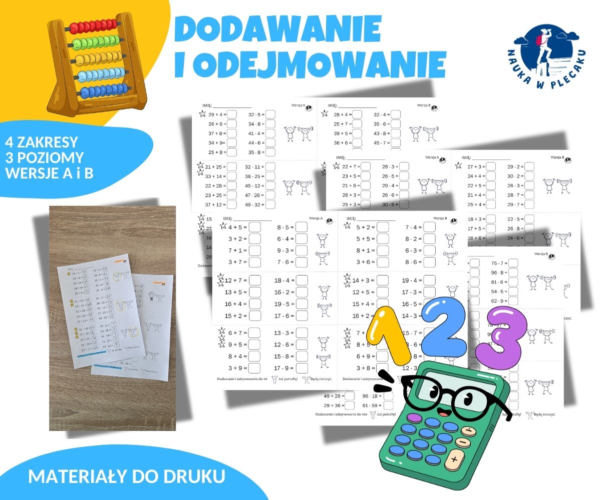Dodawanie i odejmowanie na poziomach - kartkówki